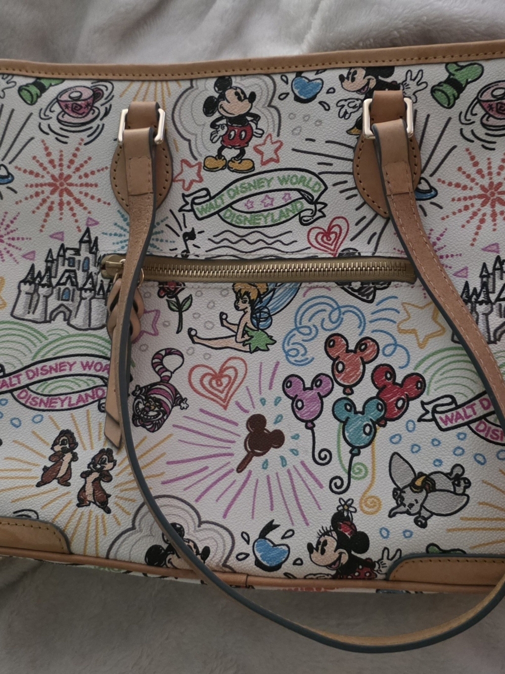 Disney Canvas Tote Bag with Tan Trim - Illustrated Character Print
